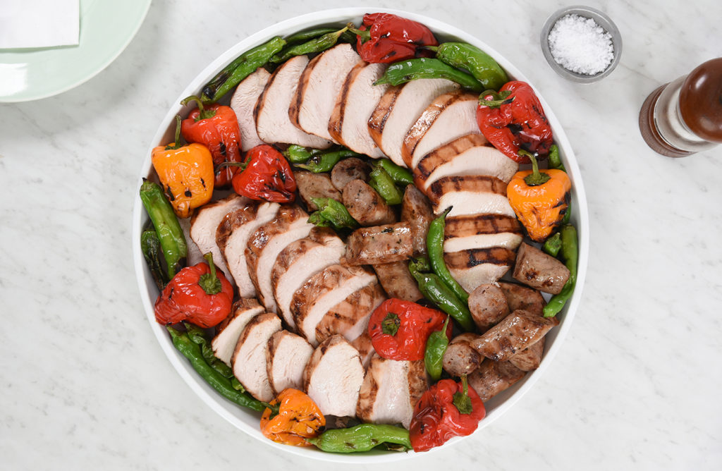 Grilled Turkey Steak, Sausage and Peppers