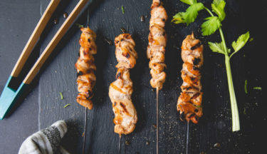 BBQ buffalo turkey skewers